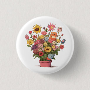 Flowers, bouquet, flower pot 3 cm round badge