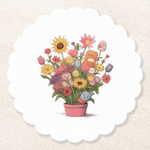 Flowers, bouquet, flower pot paper coaster