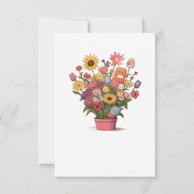 Flowers, bouquet, flower pot thank you card (Front)
