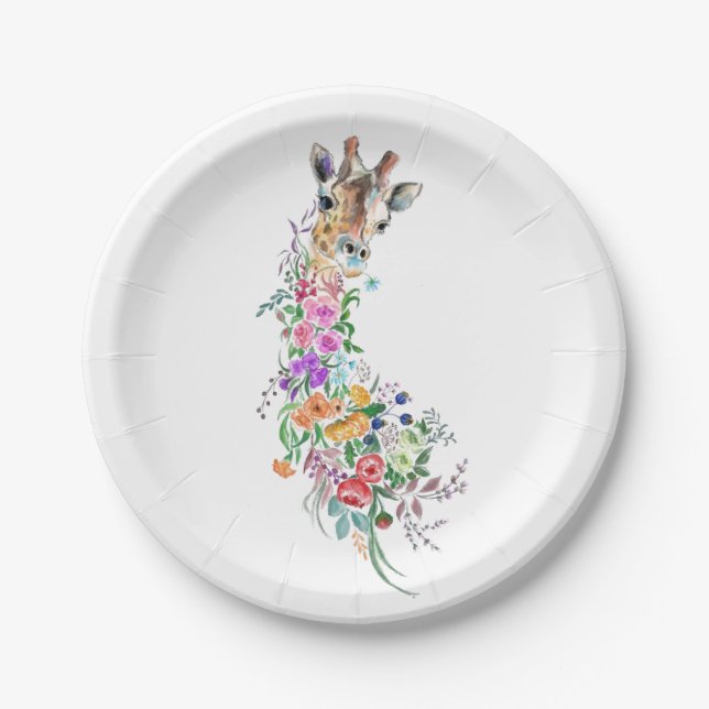 Flowers Bouquet Giraffe Paper Plates (Front)