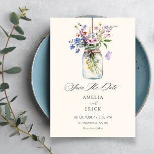 Flowers bouquet minimalist wedding invitation