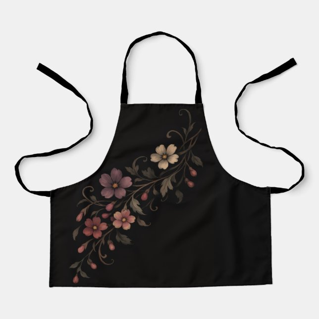 Flowers Bouquet On Black Apron (Front)