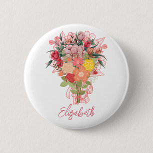 Flowers Bouquet Pink Personalised 6 Cm Round Badge