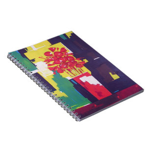 Flowers Bouquet Vase Painting Abstract Background Spiral Notebook