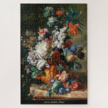 Flowers Bouquet Vintage Painting Family Kids Art Jigsaw Puzzle<br><div class="desc">Custom, fun, personalized, family kids art lovers 1000 pieces jigsaw puzzle, featuring a beautiful vintage intricate detailed oil painting on wood, by Jan van Huysum, of a bouquet of flowers in an urn, and your note / greetings in an elegant faux gold typography script. Made of sturdy cardboard and mounted...</div>