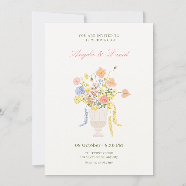 Flowers bouquet wedding invitation (Front)