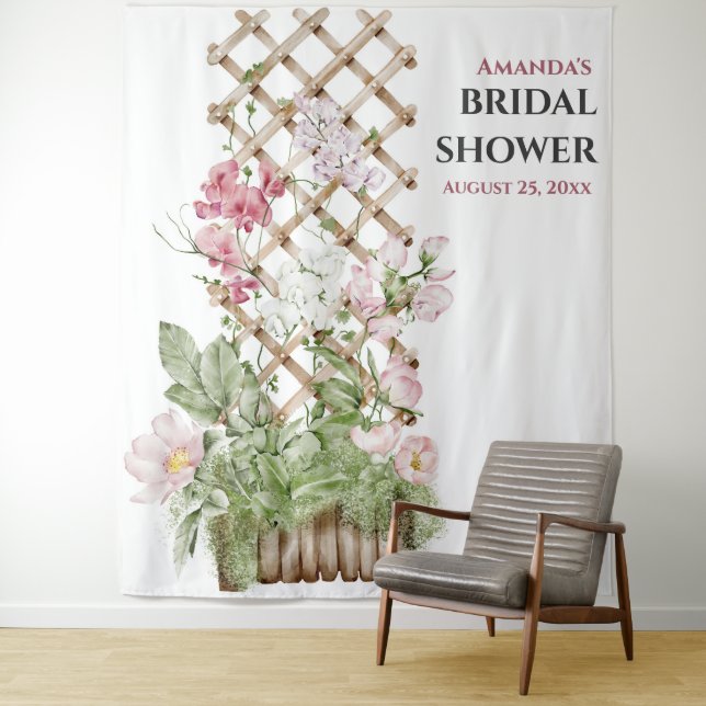 Flowers Bridal Shower Photo Booth Backdrop Tapestry (In Situ)