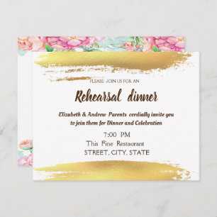 Flowers Brush Stroke  Wedding  Rehearsal Dinner Invitation