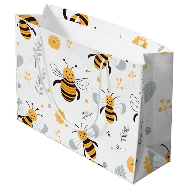 Flowers Bubble Bee Wrapping Paper Sheet Set of 3 Large Gift Bag (Back Angled)