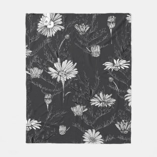 Flowers buds and leaves of chamomile and butterfly fleece blanket
