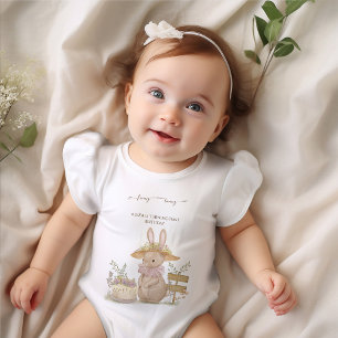 Flowers Bunnies First Birthday Baby Bodysuit