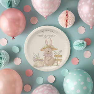 Flowers Bunnies First Birthday Paper Plate