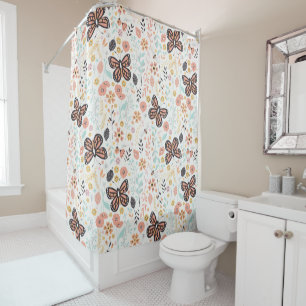 Flowers Butterflies And Bees Shower Curtain
