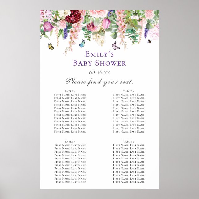 Flowers & Butterflies Baby Shower Seating Chart (Front)