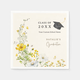 Flowers Butterflies Graduation Party Paper Napkin