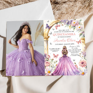 Flowers Butterflies Lilac Princess Quinceañera Invitation