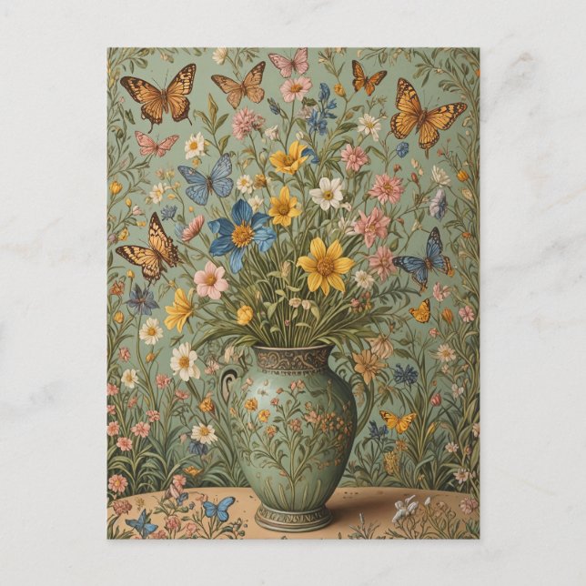 Flowers Butterflies Vase Postcard (Front)