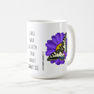 Flowers & Butterflies, w verse 2 Corinthians 5:7 Coffee Mug