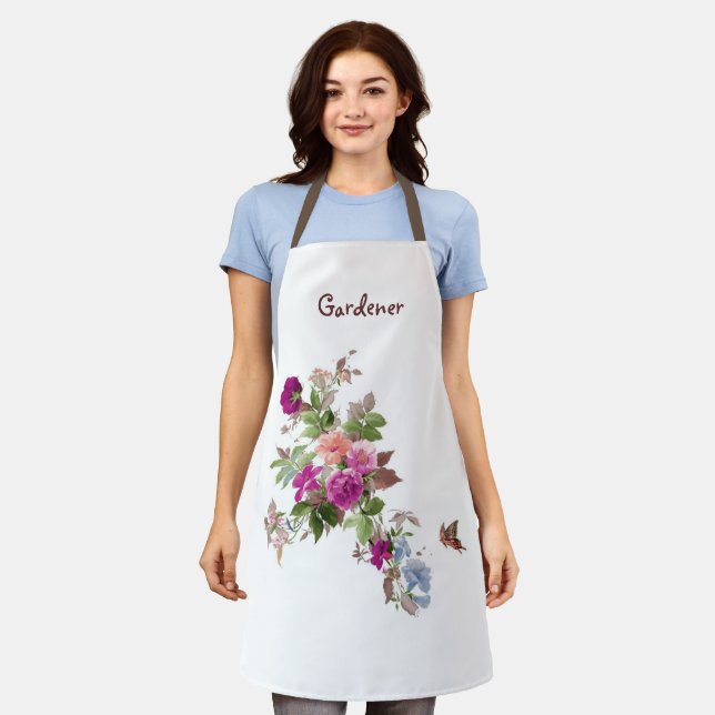 Flowers & Butterfly Gardener Personalised  Apron (Worn)