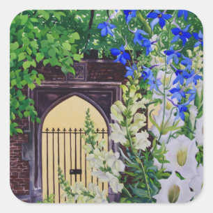 Flowers by a sunlit gateway 2008 square sticker