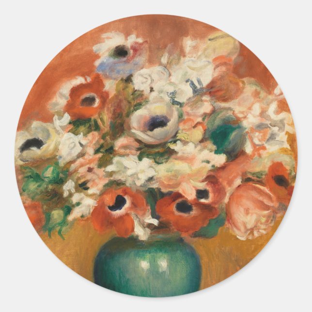 Flowers by August Renoir, Art Classic Round Sticker (Front)
