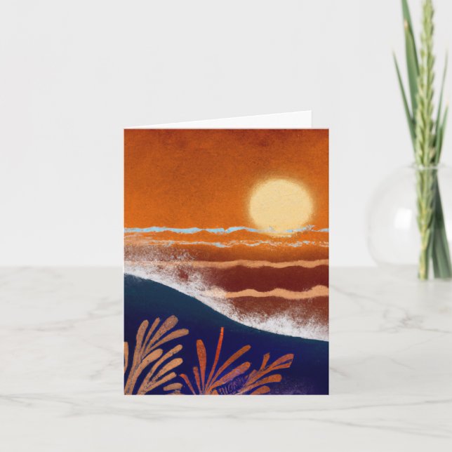 Flowers By Ocean Midcentury Modern Painting Thank  You Card (Front)