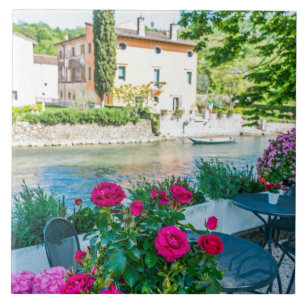 Flowers by the river ceramic tile