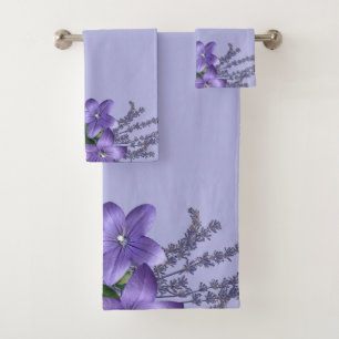 Flowers Campanula Lavender Light Purple Background Bath Towel Set