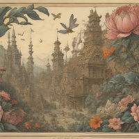 Flowers Castle & postcard cutting tissue paper