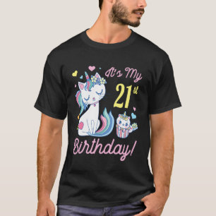 Flowers Cat 21 Years Old Happy Day Me It's My 21st T-Shirt