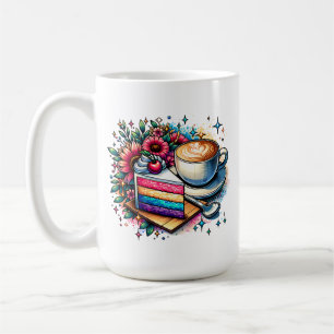 Flowers, Coffee and Rainbow Cake Personalised Coffee Mug