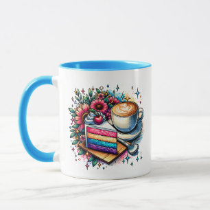 Flowers, Coffee and Rainbow Cake Personalised Mug