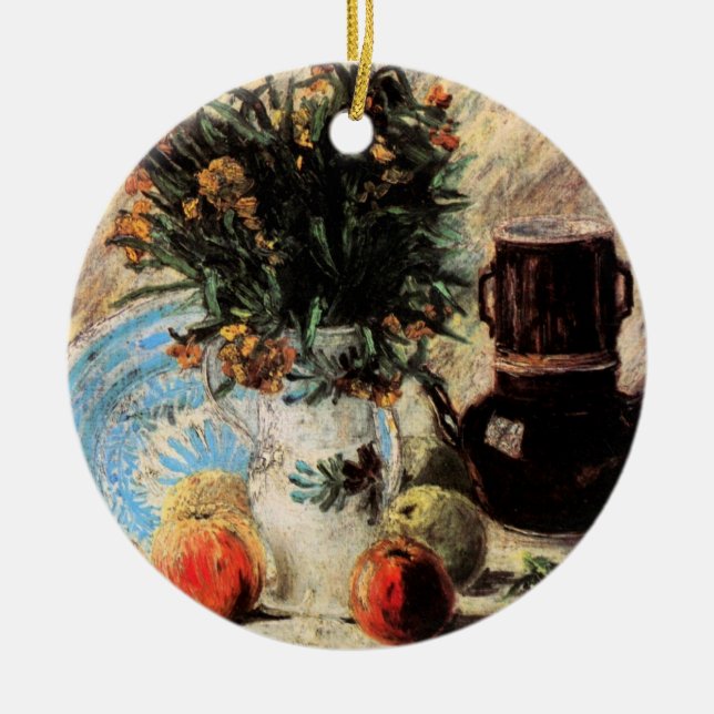 Flowers, Coffeepot and Fruit by Vincent van Gogh Ceramic Tree Decoration (Front)