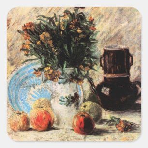 Flowers, Coffeepot and Fruit by Vincent van Gogh Square Sticker