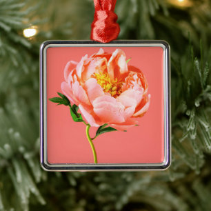 Flowers   Coral Peony Blossom Metal Tree Decoration
