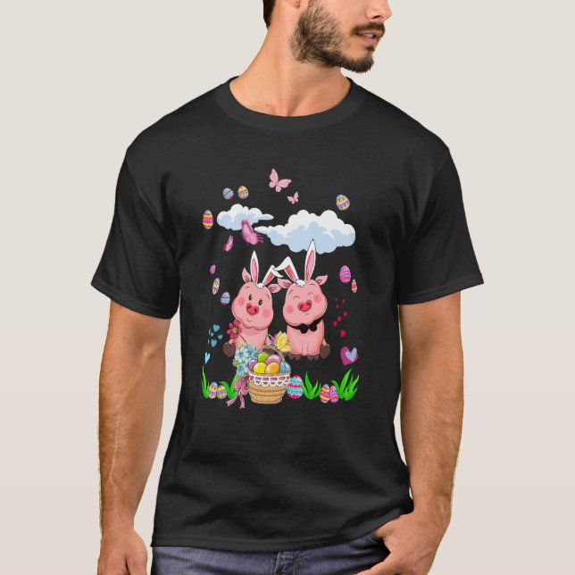 Flowers Couple Bunny Pigs Easter Day Hearts Family T-Shirt (Front)