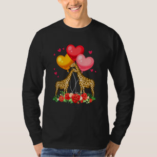 Flowers Couple Giraffes Valentine's Day Hearts Fam T-Shirt
