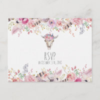 Flowers & Cow Skull Rustic Country Boho Chic RSVP