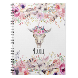 Flowers & Cow Skull Rustic Country Glam Boho Chic Spiral Notebook
