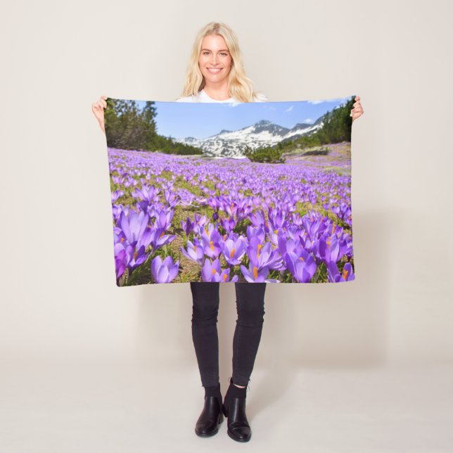Flowers | Crocus Pirin Mountain Park Bulgaria Fleece Blanket (In Situ)