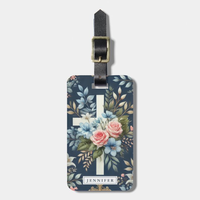 Flowers Cross Luggage Tag (Front Vertical)
