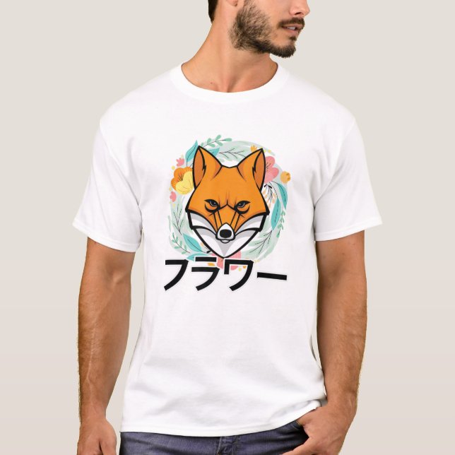 Flowers - Cute Kawaii Anime Fox - Japanese Aesthet T-Shirt (Front)