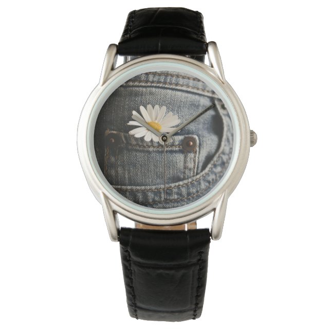 Flowers | Daisy in Jeans Pocket Watch (Front)