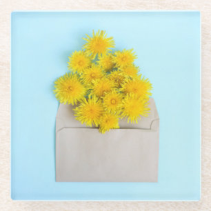 Flowers Dandelions in Envelope Glass Coaster