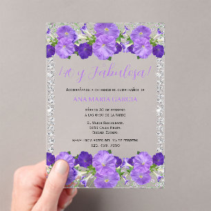 Flowers & Diamonds Feminine 40th Birthday Spanish Acrylic Invitations