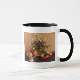 Flowers, dish with fruit and carafe, 1865 mug
