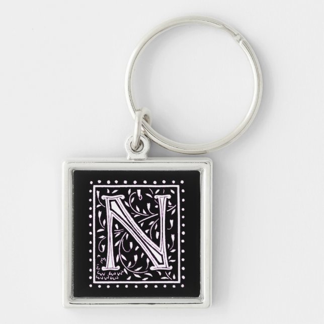 Flowers & Dots Monogram ‘N’ Key Ring (Front)