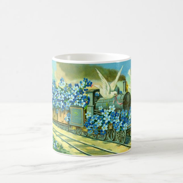 Flowers, doves and train coffee mug (Center)