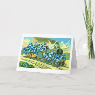Flowers, doves and train holiday card