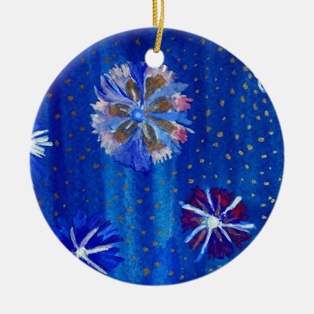 Flowers Drawing Blue  Circle Ornament (Front)